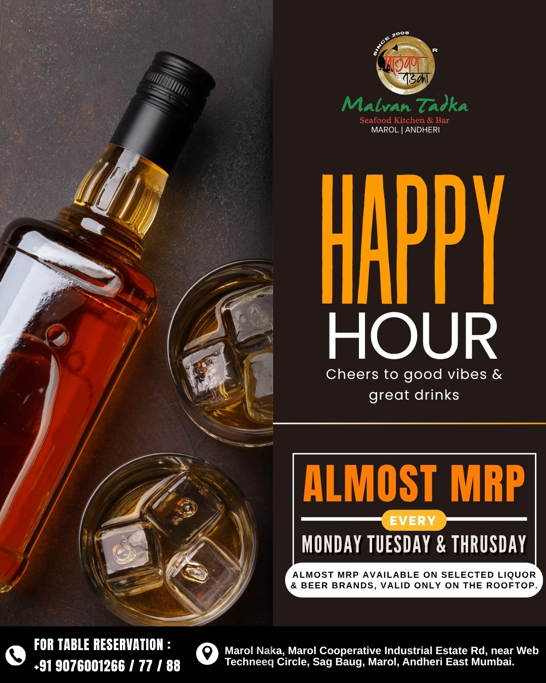 Happy Hour in Andheri East | Almost MRP Drinks at Malvan Tadka Marol